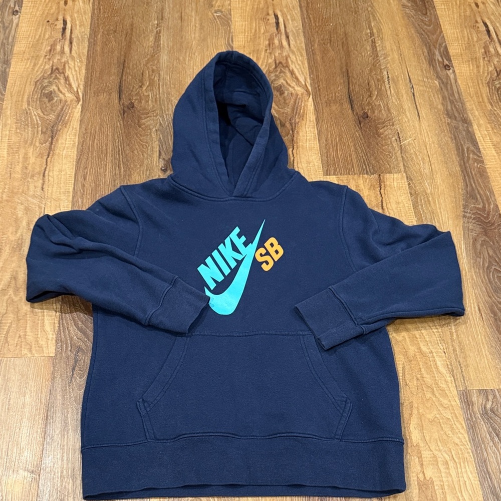 Nike SB Youth Hoodie (Navy with Teal and Orange Logo)(Size: Large)(12-13 Years)